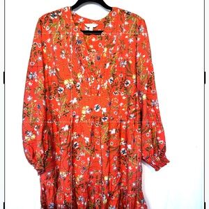 Terra & Sky Vibrant Red Floral Long Sleeve Dress